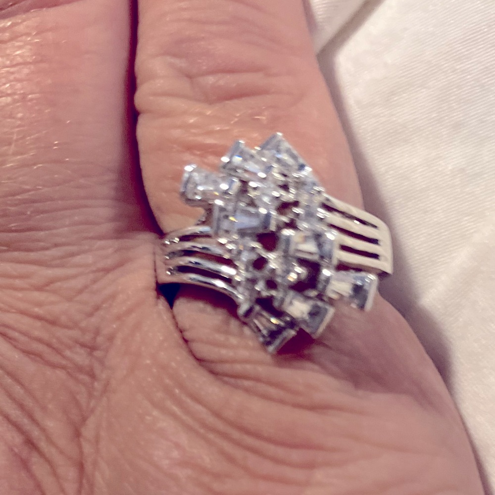 Cluster of AAA quality cubic zirconia silver ring